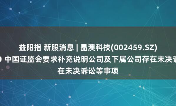 益阳指 新股消息 | 晶澳科技(002459.SZ)拟港股IPO 中国证监会要求补充说明公司及下属公司存在未决诉讼等事项